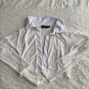 Pretty Little Thing Mesh White Button-Up